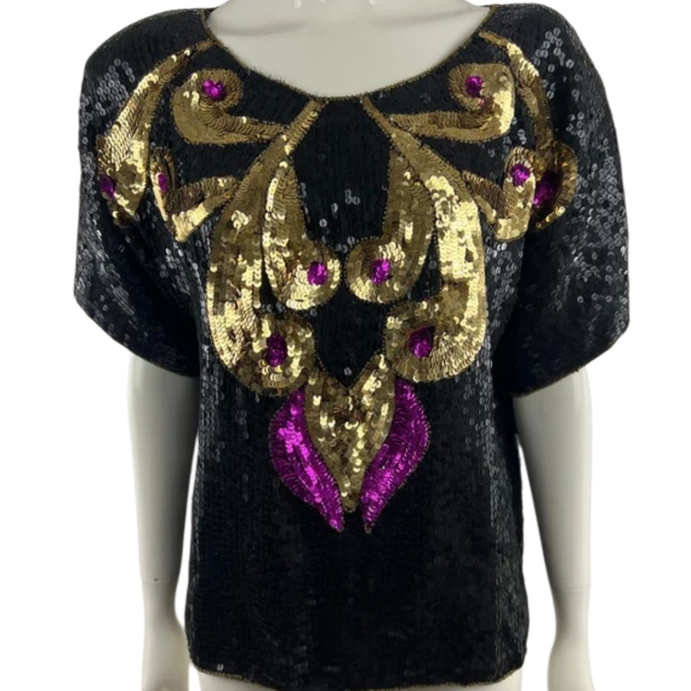 Vintage Jean for Joseph Le Bon Sequin and Silk Blouse, Size L